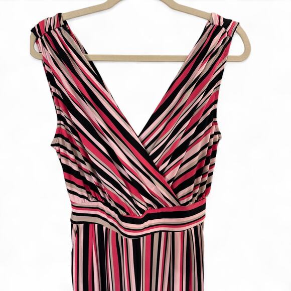 Torrid, NWT, Sz 00/Med/10 Studio Knit Surplice Tie Back Pink Stripe Jumpsuit - Picture 8 of 10